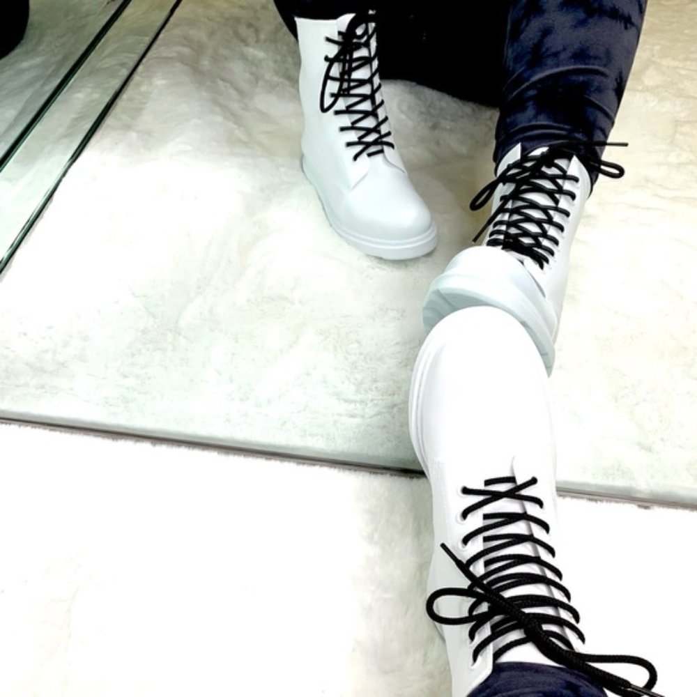 Matte White Combat Boot - Picture 3 of 5